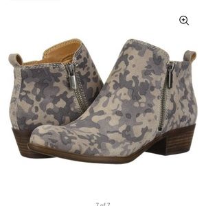 Lucky Brand Basel Suede Camo Stacked Heel Booties